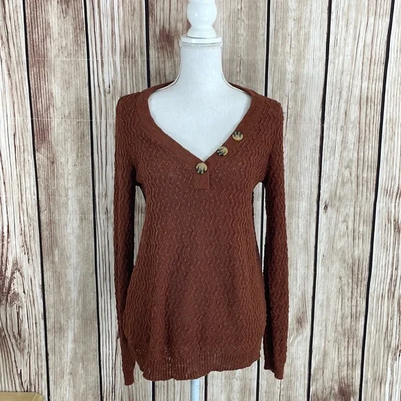 Maurice’s Red/Brown Dark Caramel Color Open Knit Sweater Medium - Picture 1 of 10